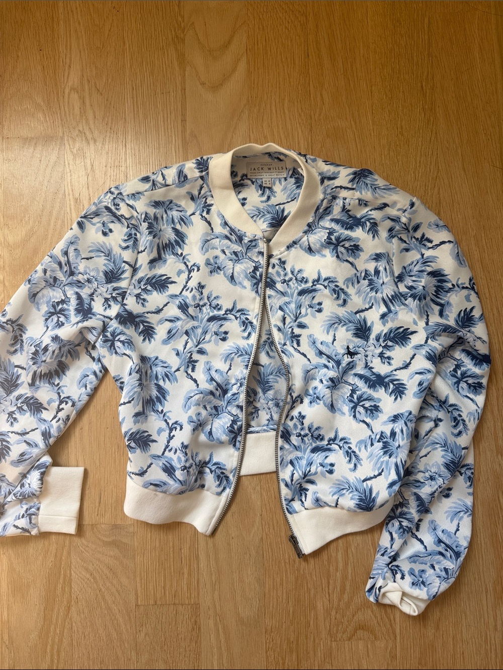 Jack Wills White Bomber Jacket with Blue Floral Print